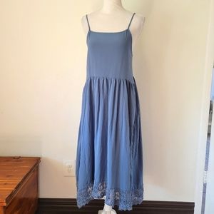 Free People Blue Easy Breezy Crochet Maxi Slip Dress